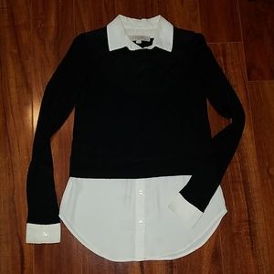 LOFT Black Sweater with White Collar & Cuffs